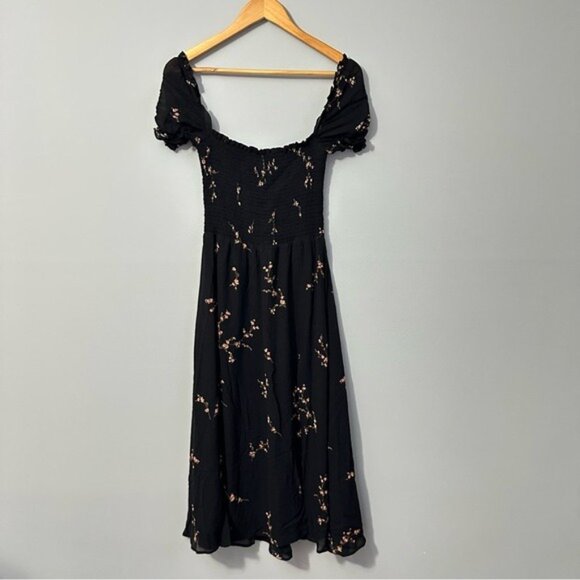 Reformation Black Floral Midi Dress XS Cottagecore Romantic Sustainable Chic - Picture 4 of 13